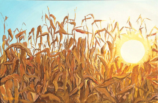 autumn corn field - sunset painting 