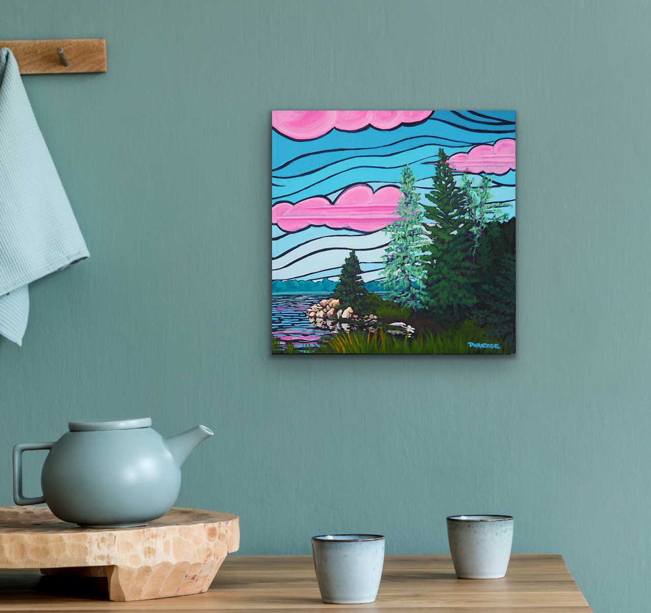 Visitors can be treated to majestic sights as they journey down the bewitching Lighthouse Road, bound for Peggy's Cove. From the shimmering waters to the sky made of blue and clouds of pink, everything is possible. Painted by professional Canadian landscape artist. visual art ready to hang on your wall.