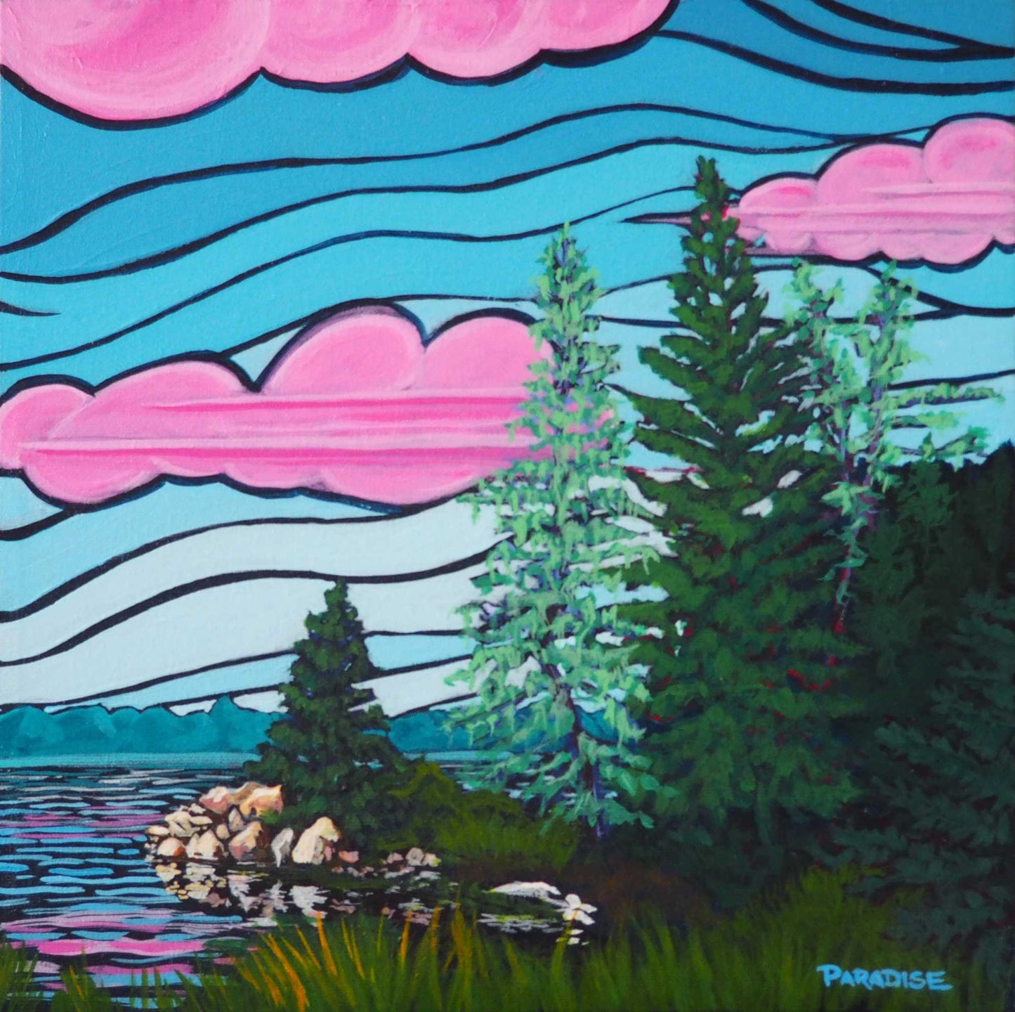 Visitors can be treated to majestic sights as they journey down the bewitching Lighthouse Road, bound for Peggy's Cove. From the shimmering waters to the sky made of blue and clouds of pink, everything is possible. Painted by professional Canadian landscape artist. visual art ready to hang on your wall.