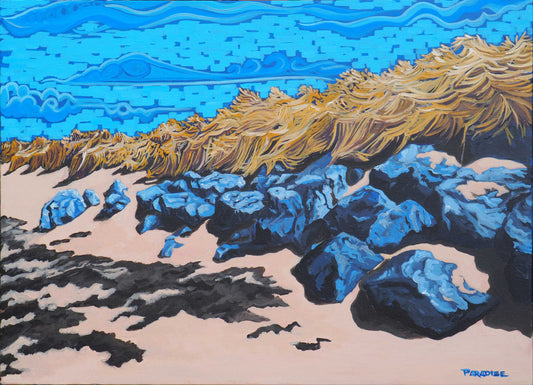 nova scotia painting of the beach by a professional canadian landscape artist. visual art ready to hang on your wall.