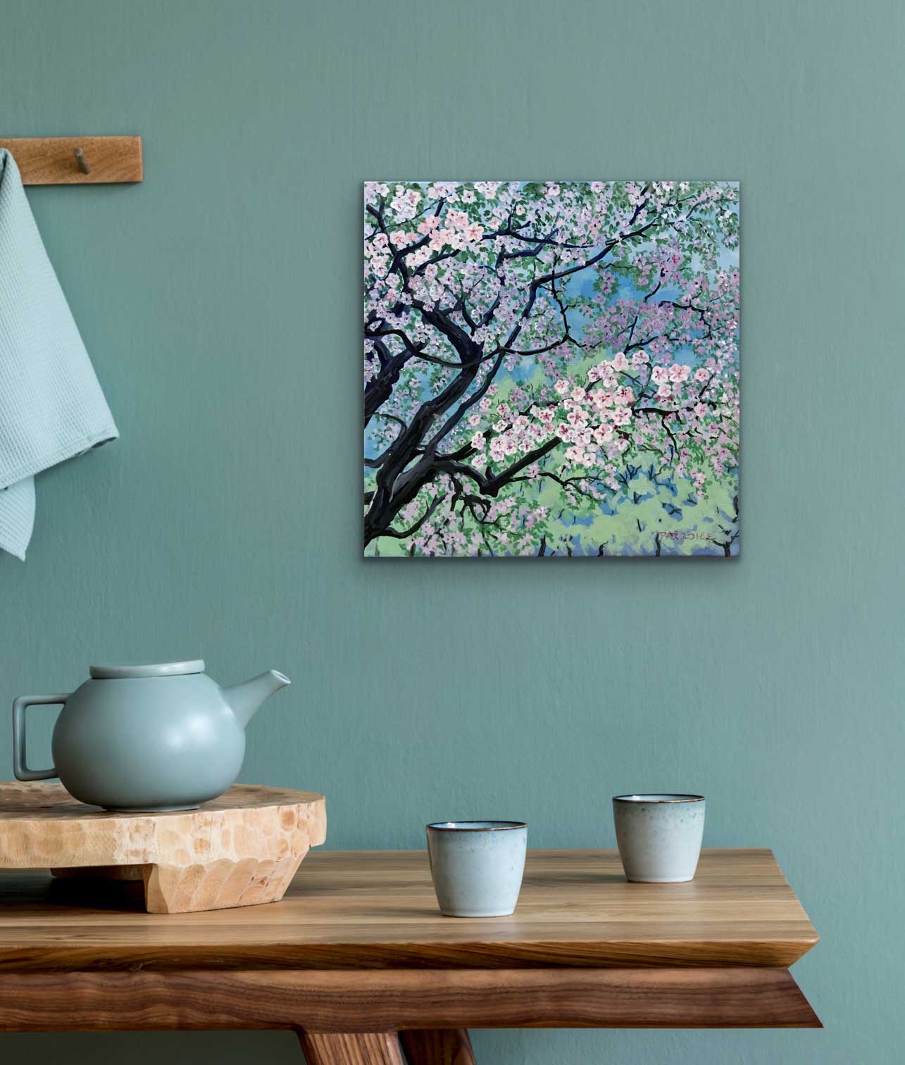 Blossom tree, apple orchard blooming flowers, original painting by a professional canadian landscape artist. visual art ready to hang on your wall.