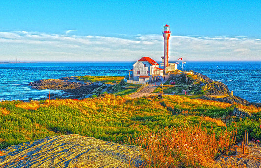 Cape Forchu Lighthouse, Yarmouth Harbour , emblematic of Nova Scotia's coastal heritage. This 11 x 17 inches covered with resin. ready to install in your favorite room.