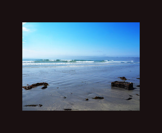 Lockeport Crescent Beach, on Nova Scotia's south shore.  Just before the sun's rays clear the morning mist.  Photography on canvas 12 x 16 inches