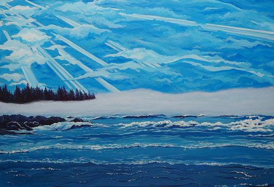 South Shore’s Lockeport Crescent Beach fogged in morning Nova Scotia on the Atlantic coast, original painting by a professional canadian landscape artist. visual art ready to hang on your wall.