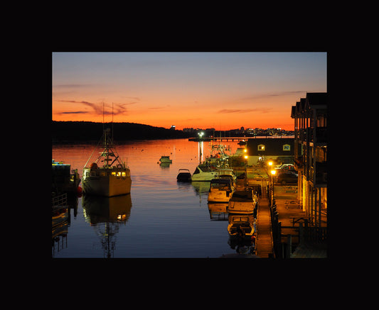  Sunset, Fisherman’s Cove, fishing village in Eastern Passage, Nova Scotia,  Stroll along the boardwalk and relax in the sand at MacCormack Beach. Photography on canvas 12 x 16 inches