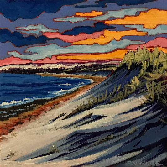 Melmerby beach winter landscape. Cold water waves of northern Nova Scotia slowly forming ice along the shoreline. Original painting by a professional Canadian landscape artist. visual art ready to hang on your wall.
