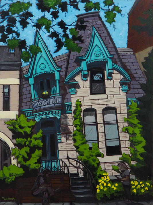 Carré Saint-Louis Montréal. This historical home many times photographed by the tourist as a special place in my heart and is only available in giclée print at is original size of 24x16 inches on gallery thick canvas. Original painting by a professional Canadian landscape artist. visual art ready to hang on your wall.