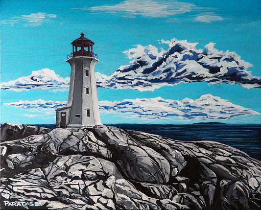 Peggy's Cove Lighthouse Original painting by a professional Canadian landscape artist. visual art ready to hang on your wall.