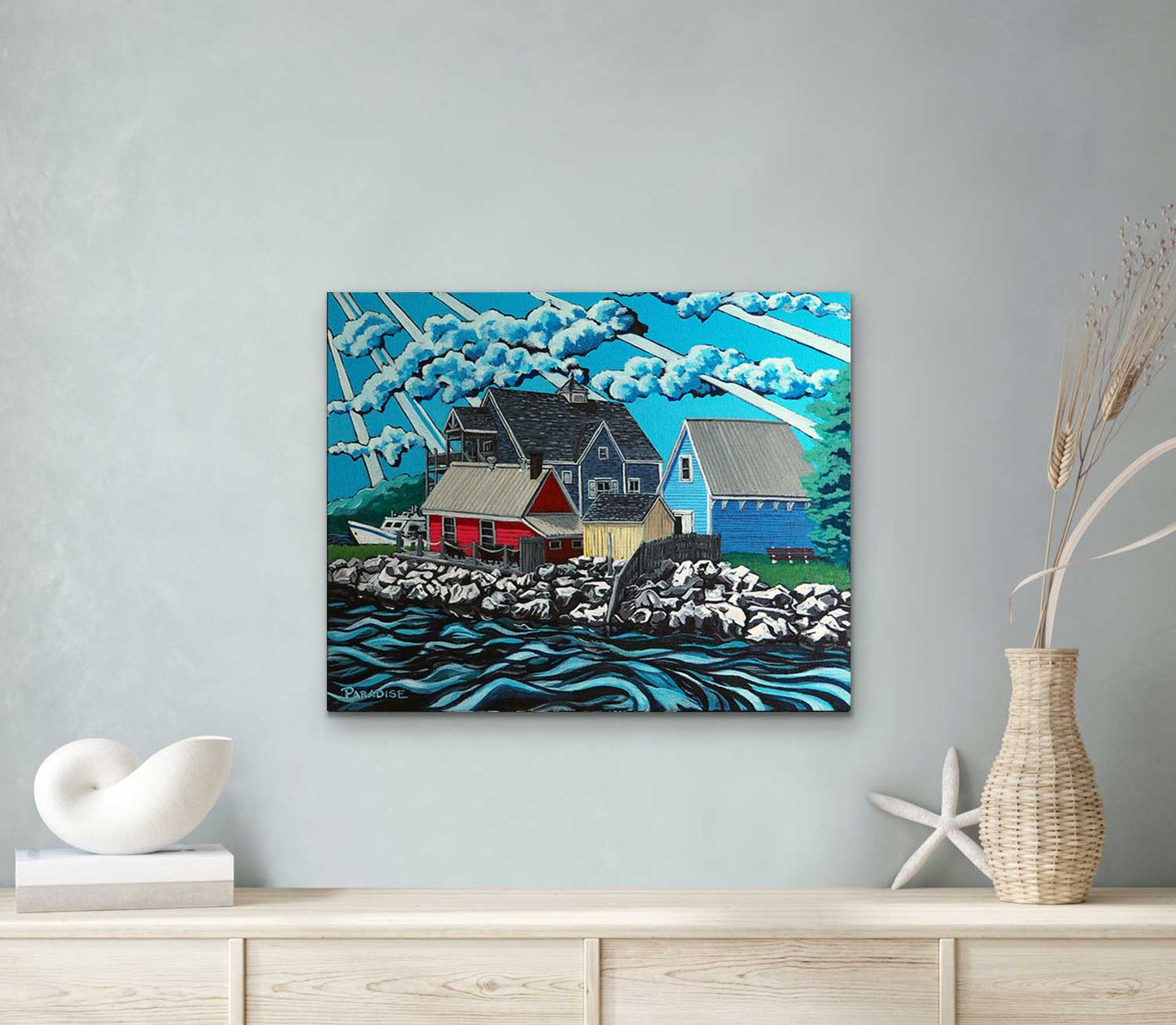 Pictou Harbour part of the Heritage Quay Birth Place of Nova Scotia. A timeless piece of history that brings the beauty of the Canadian Maritimes right to your home. Painted by professional Canadian andscape artist. visual art ready to hang on your wall
