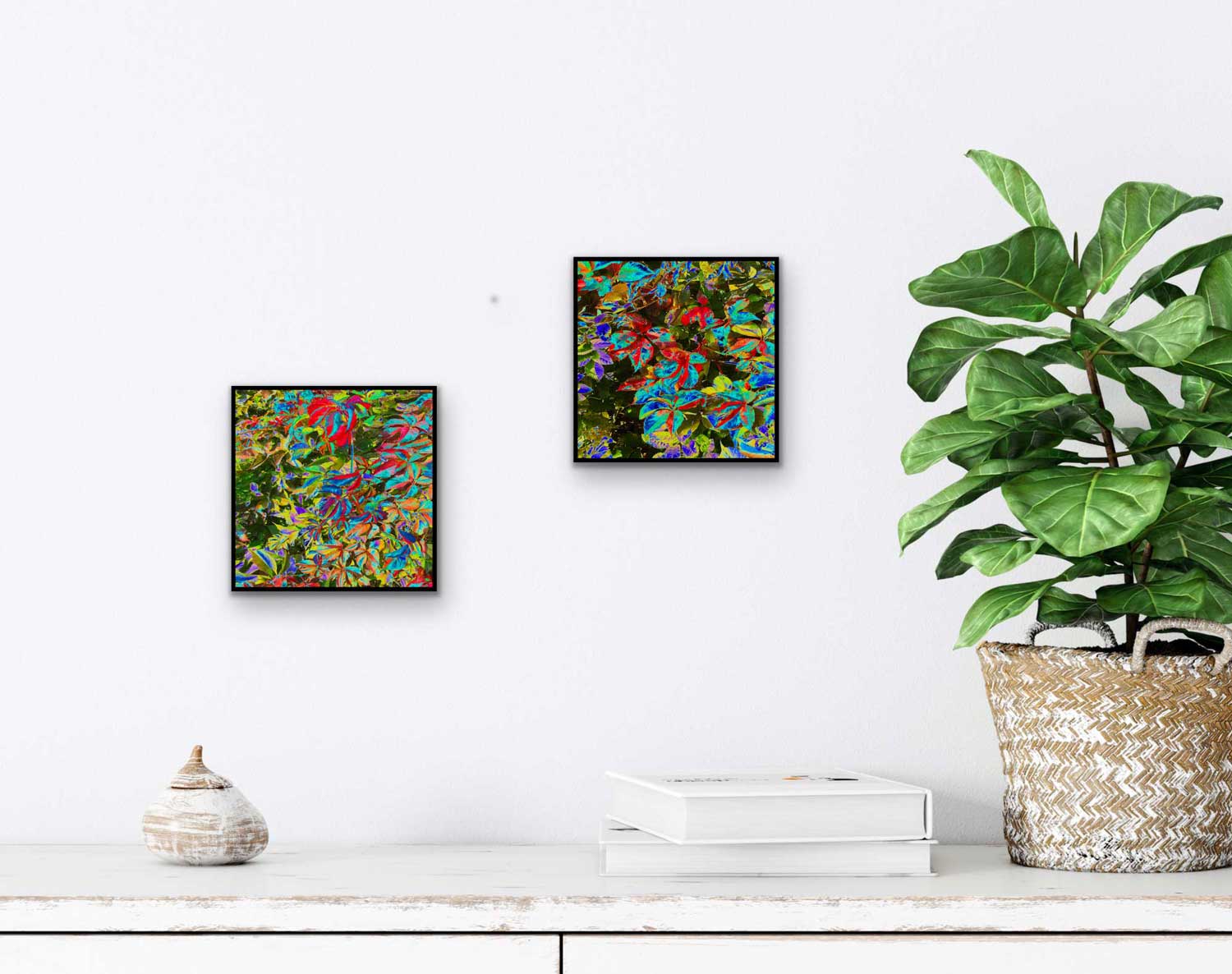 Pinaskin. Autumn leaves, A beautiful way to express vibrant hues of autumn's natural colors and embrace the nature.  Resin-coated 6 x 6-inches photography on a wooden stand.  Ready-to-hang in your home.