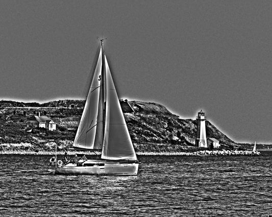  Monochrome photography of Georges Island, Halifax. Quality Print, 7.5 x 9.5 inches in a classic black frame 10.25 x 12.25 inches with a glass. Ready to hang in a room of your choice.