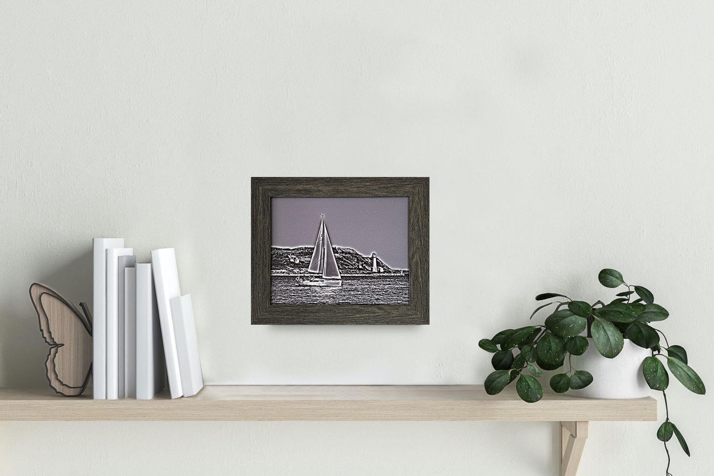 Monochrome photography of Georges Island, Halifax.  High quality photography 7.5 x 9.5 inches covered with resin in a classic frame 10.25 x 12.25 inches.  Ready to hang in a room of your choice.