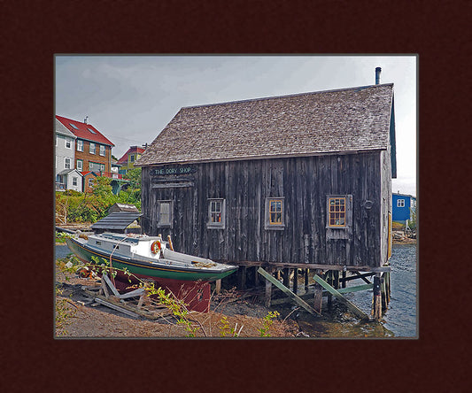The Dory Shop in Lunenburg Nova Scotia has been building dories and other wooden boats since 1917.Print on hight quality paper 8 x 10 inches with a burgundy mat 10 x 12 inches. Place the photography in a frame of your choice and hang it in your favorite decor.