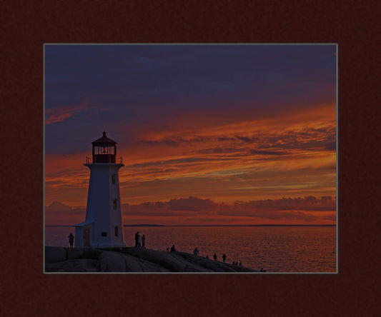 sky at Peggys Cove, a dramatic contrast of purple and orange. Print on hight quality paper 7.75 x 9.5 inches with a burgundy mat 10 x 12 inches.  Place the photography in a frame of your choice and hang it in your favorite decor.